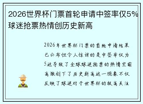2026世界杯门票首轮申请中签率仅5%球迷抢票热情创历史新高